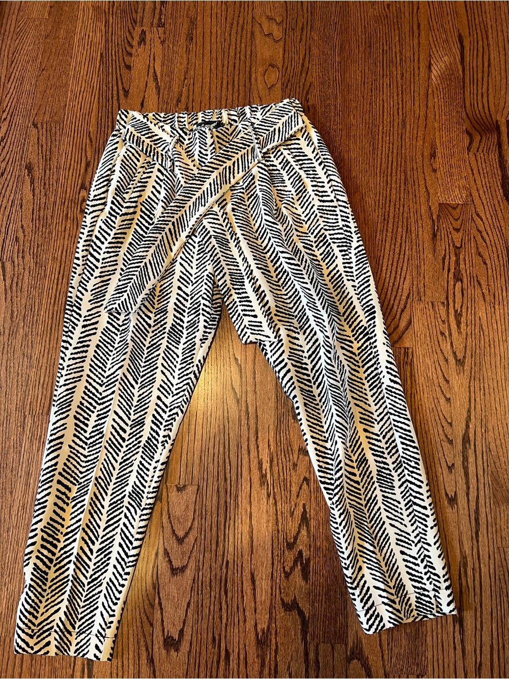 Cream Black Patterned Tie belts Pants small